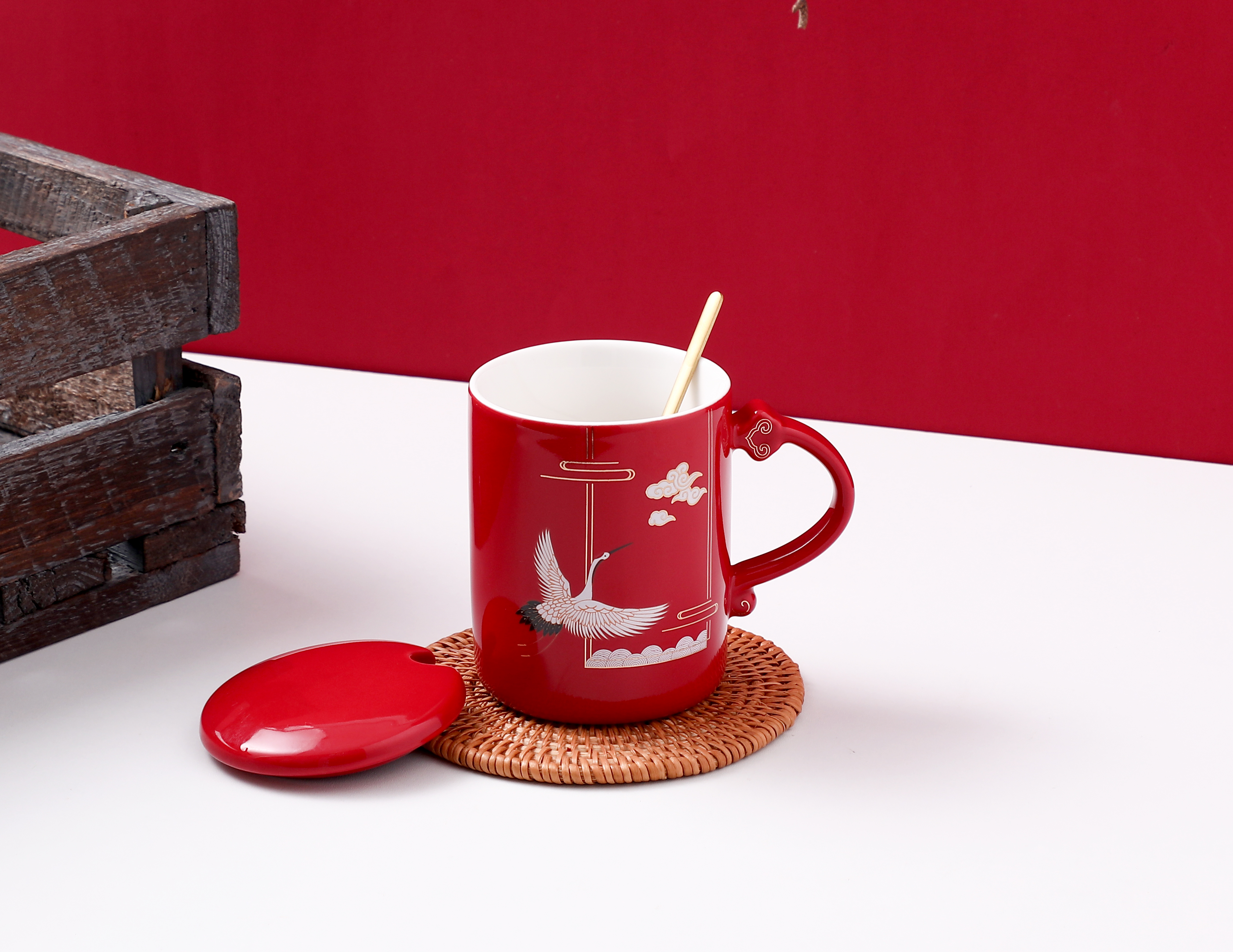 中国风创意龙凤呈祥陶瓷国潮婚礼杯送礼办公室水杯带勺马克杯