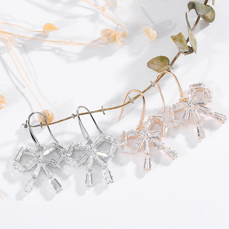 夸张大蝴蝶结耳坠人造锆石水晶中长款耳环韩国气质网红耳饰批发