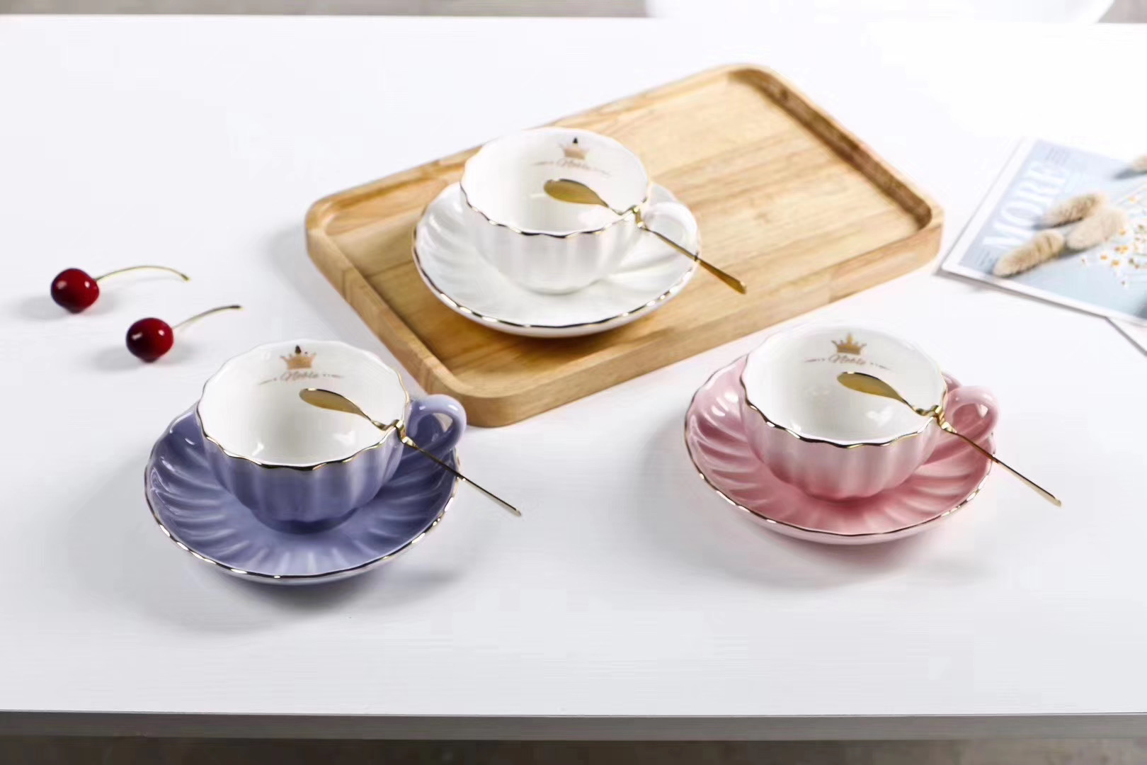 欧式贵族气质咖啡杯碟带勺