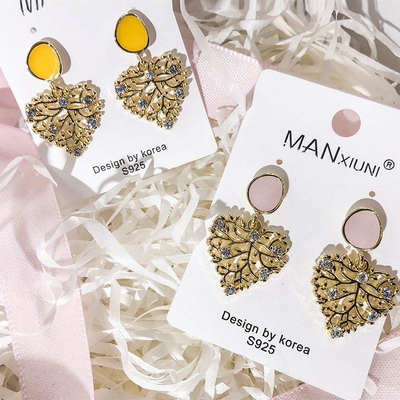 2020新款网红气质方块耳坠珍珠耳坠桃心新款画油耳钉厂家直销批发