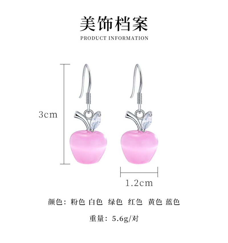 义乌厂家热销爆款欧美韩式6色苹果蛋白石耳环气质女性饰品石银详情3