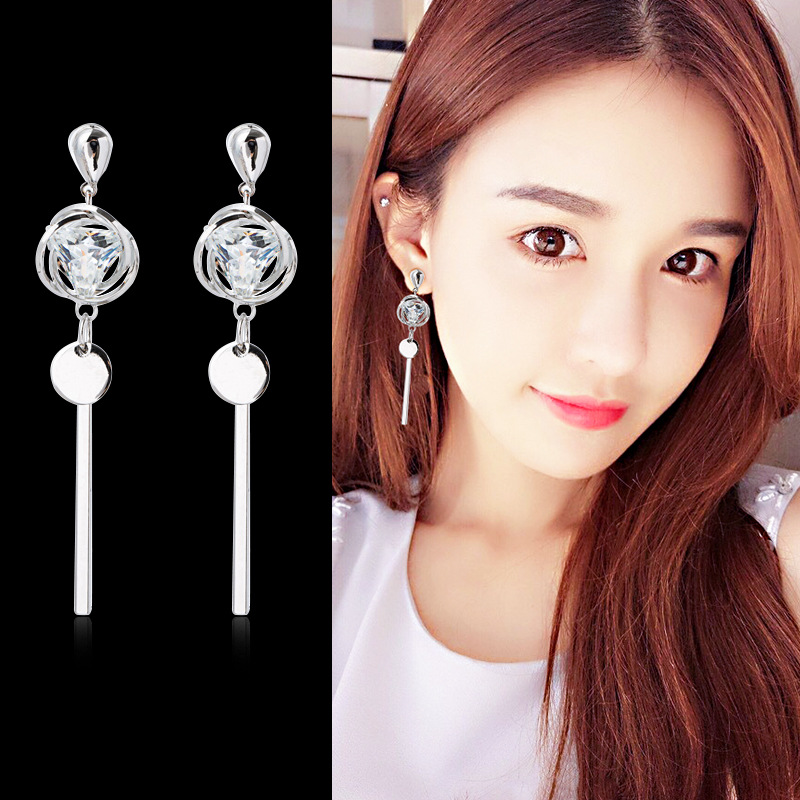 曼休妮长款地球仪耳环女925银针耳坠日韩国气质简约耳饰吊坠耳钉