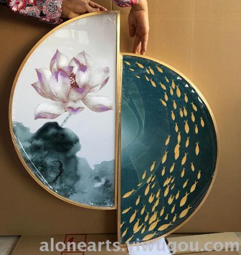 New Chinese Style Living Room Sofa Decorative Painting Light Luxury Creative Semicircle Combination Home Painting More than Crystal Porcelain Painting Lotus Years