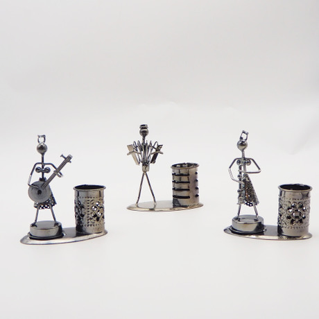 铁艺人偶笔筒摆件 音乐小铁人摆件铁艺笔筒乐队金属人物摆设批发