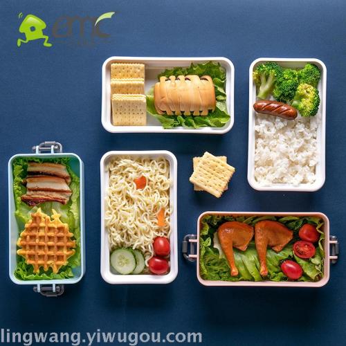 creative double-layer lunch box student lunch box microwave oven japanese-style separated plastic lunch box rectangular lunch box wholesale