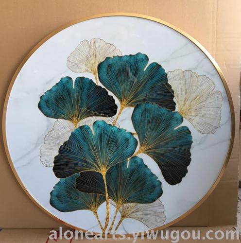 modern sofa hanging painting living room decorative painting light luxury round semicircle combination crystal porcelain painting apricot fu ankang ginkgo leaves