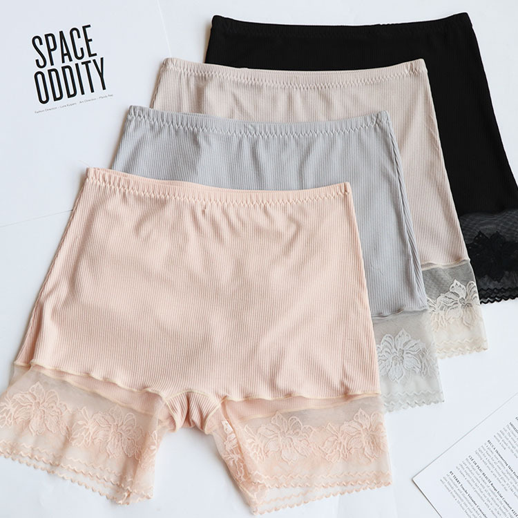 新款性感蕾丝花边莫代尔螺纹女式打底裤 竹纤维防走光四分安全裤