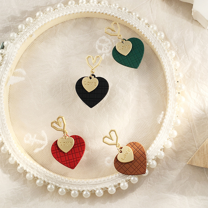 S925银针红桃心耳坠气质时尚女心形韩版红色爱心耳钉厂家直销批发