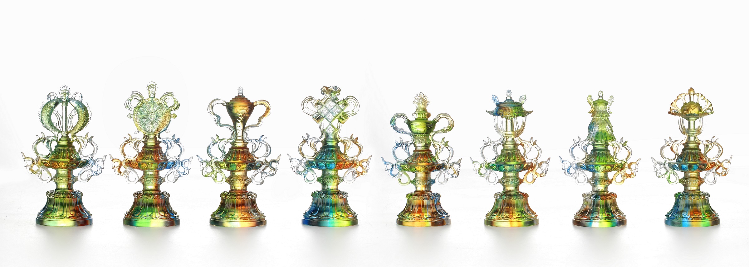 古法琉璃工艺品摆件高档风水摆设寺庙佛堂专供  八吉祥 八供