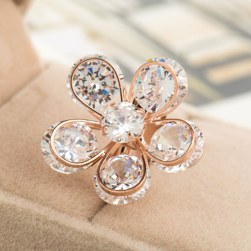 曼休妮花朵食指戒指韩国时尚夸张超闪水钻情侣闺蜜对戒饰品女批发