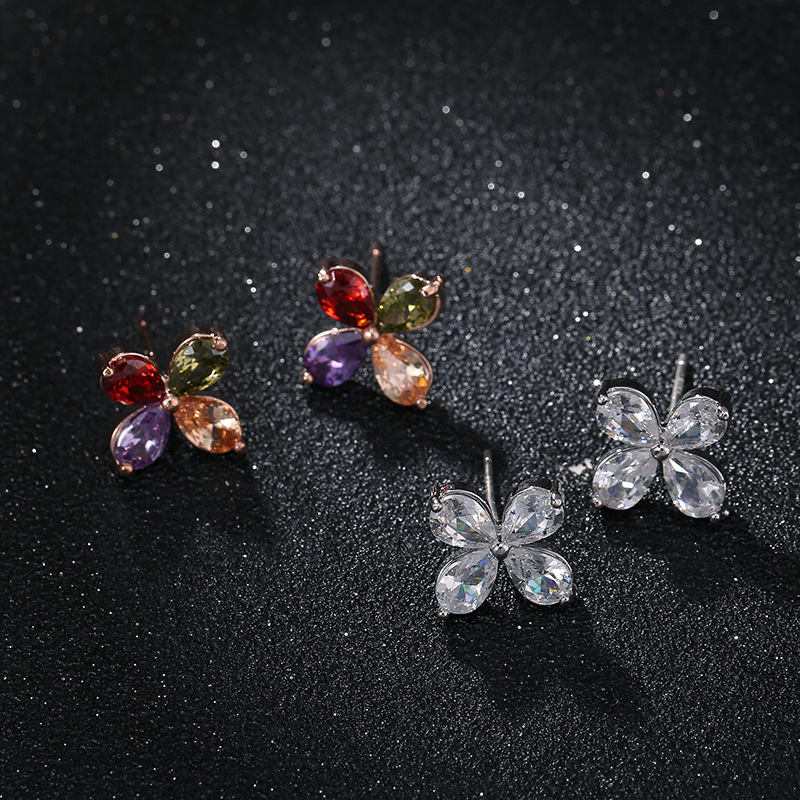 曼休妮欧美时尚彩色之花耳钉简约时尚女式耳钉耳饰品厂家批发