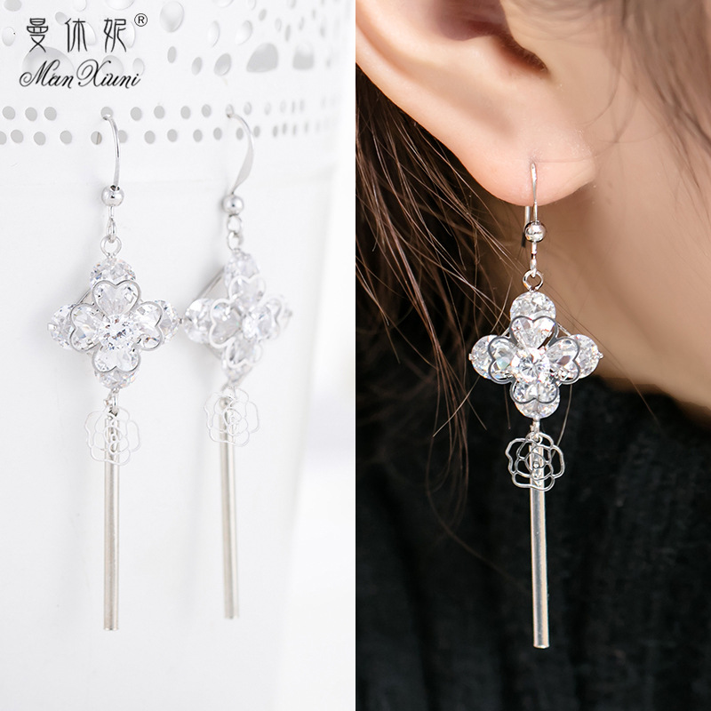 长款耳环韩国锆石防过敏耳坠女时尚耳钉配银饰品个性简约厂家批发