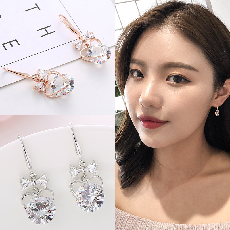 曼休妮爱心耳环女蝴蝶结吊坠领结桃心形日韩国气质耳钩厂家批发