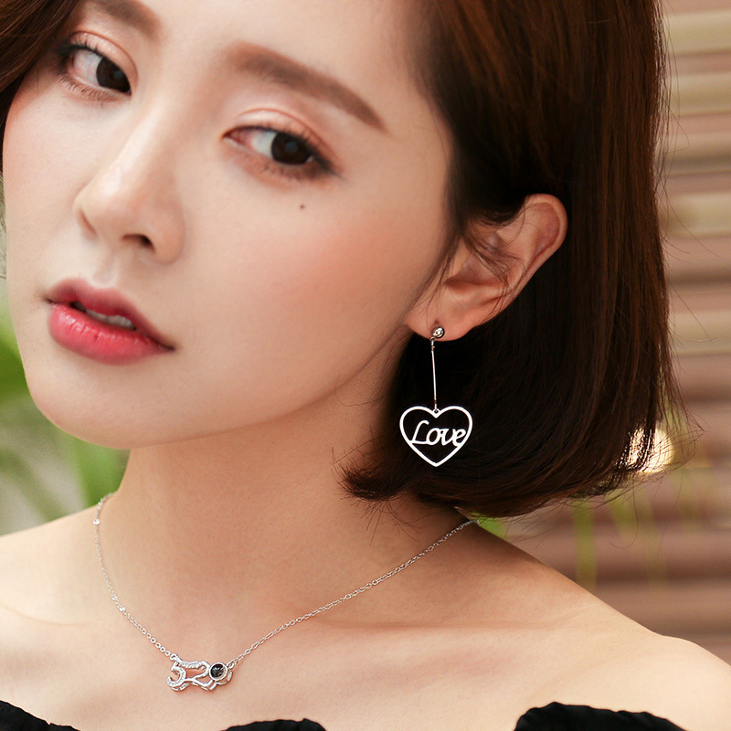 LOVE心形金属质感耳环S925银针防过敏小巧耳钉新潮个性魅力长耳坠