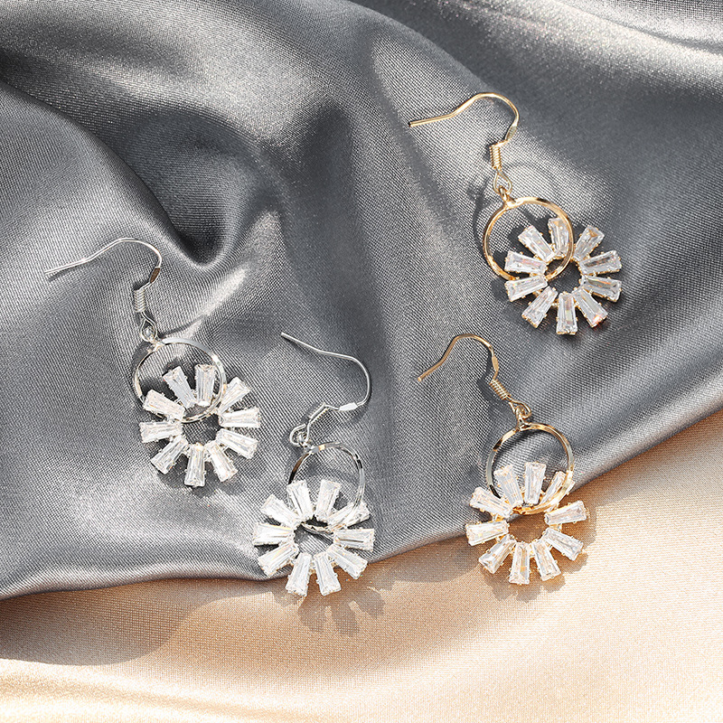 夸张耳环女长款气质925银耳钉圆圈水晶百搭耳坠厂家直销批发耳环