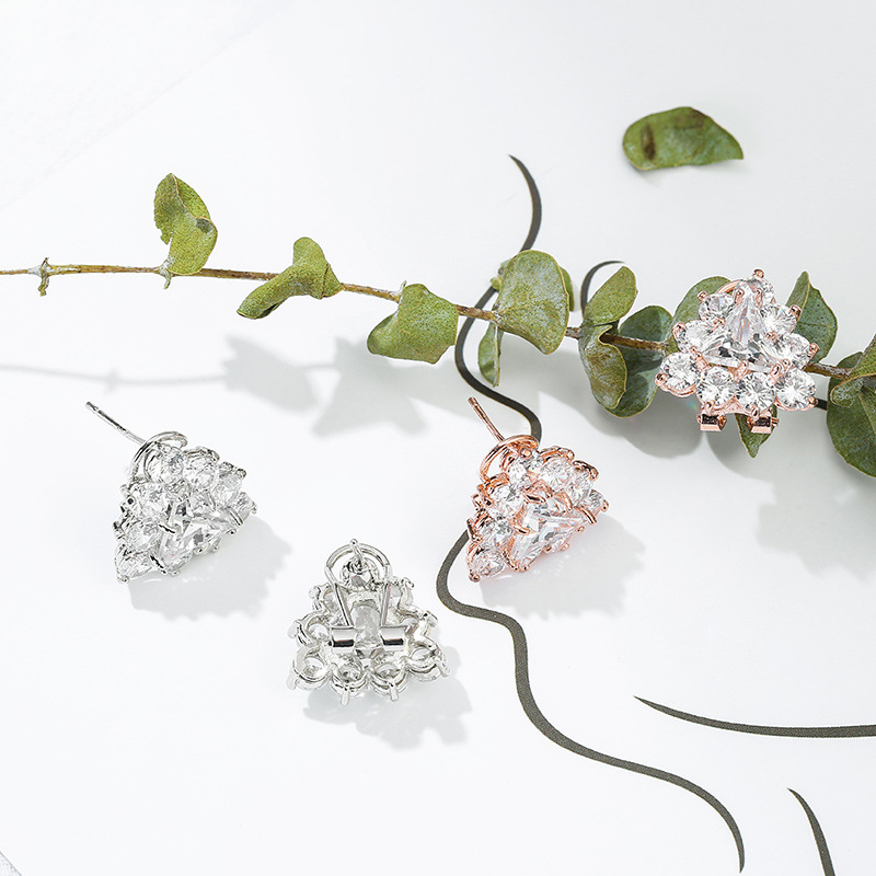 S925银针耳夹三角人造锆石耳钉时尚简约耳饰网红耳环厂家批发直销