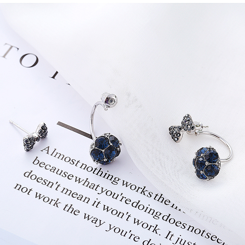 蝴蝶结耳钉女韩国个性锆石耳环纯银针百搭耳坠少女耳饰品厂家批发