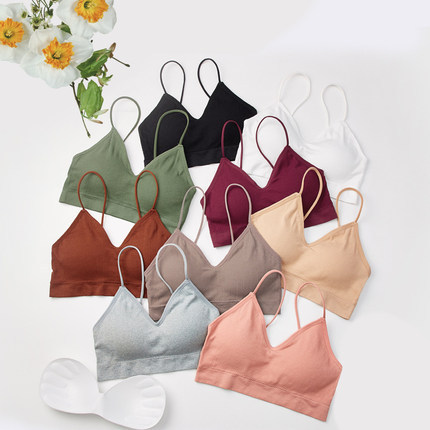 Seamless Thread Wrapped Chest without Steel Ring Thin Camisole Thin Shoulder Strap Tube Top Underwear Sports Bra for Women Summer