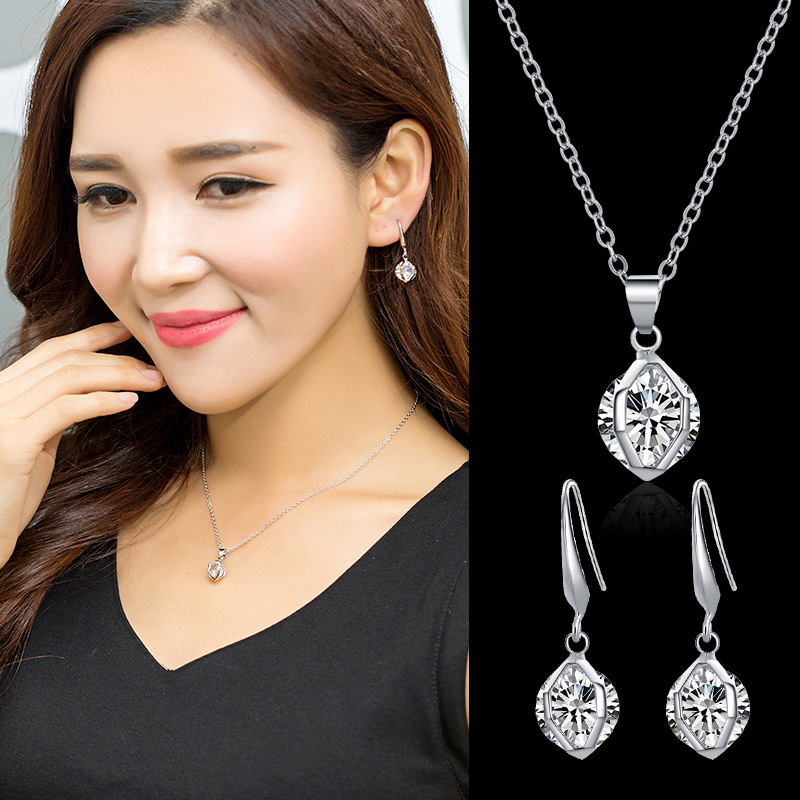 批发欧美外贸新娘饰品项链水钻头饰三件套 结婚配饰婚纱首饰套装