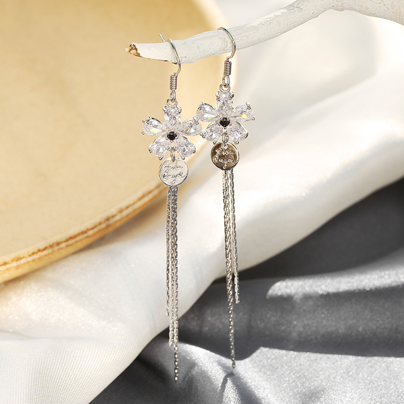 S925银针长款气质流苏时尚韩版大脸显瘦淑女耳饰简约女网红耳环