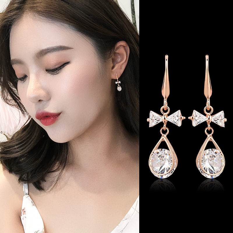 锆石耳环长款女日韩甜美气质时尚简约耳钉品坠耳环厂家批发直销