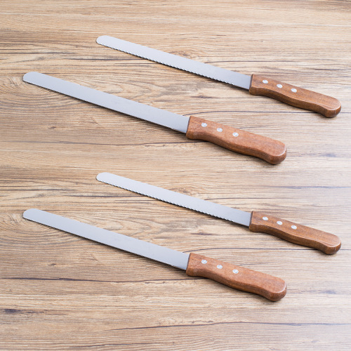 cake spatula with wooden handle baking tool bread knife serrated knife stainless steel cake knife with wooden handle factory direct wholesale