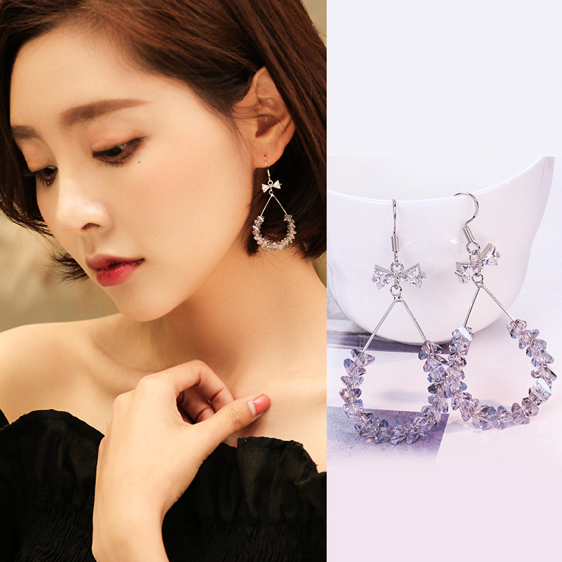 水晶耳环女气质韩国个性耳钉纯银简约百搭网红耳坠厂家批发直销