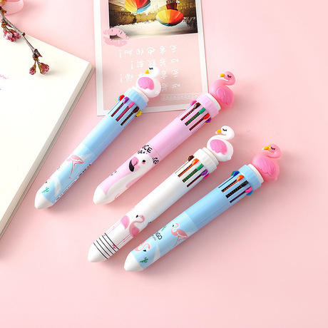 Korean Stationery Flamingo Ten Color Pen Learning Stationery Prizes Creative New Multi-Color Ballpoint Pen One Piece Dropshipping