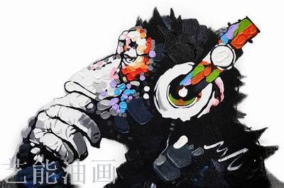 卡通动漫动物抽象油画客厅卧室手绘油彩装饰画音乐monkey