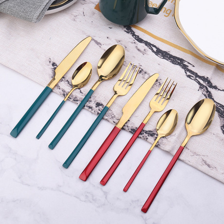 l internet celebrity emerald stainless steel tableware 410 stainless steel knife， fork and spoon ins western restaurant steak knife， fork and spoon