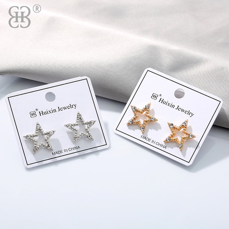 新款五角星几何合金耳钉 创意时尚气质耳饰简约个性镶钻首饰批发