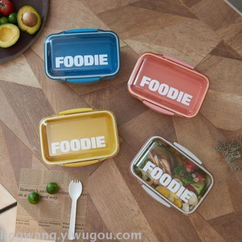 double rounds spoon lunch box student lunch box mixed color lunch box thickened buckle lunch box with rice for work double layer lunch box