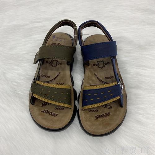 Hot Selling Product Pu Comfortable Lightweight Velcro Fastener Decoration Outdoor Non-Slip Casual Boys Beach Sandals