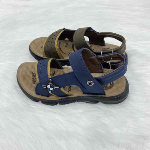 Hot Selling Product Pu Comfortable Lightweight Velcro Fastener Decoration Outdoor Non-Slip Casual Boys Beach Sandals