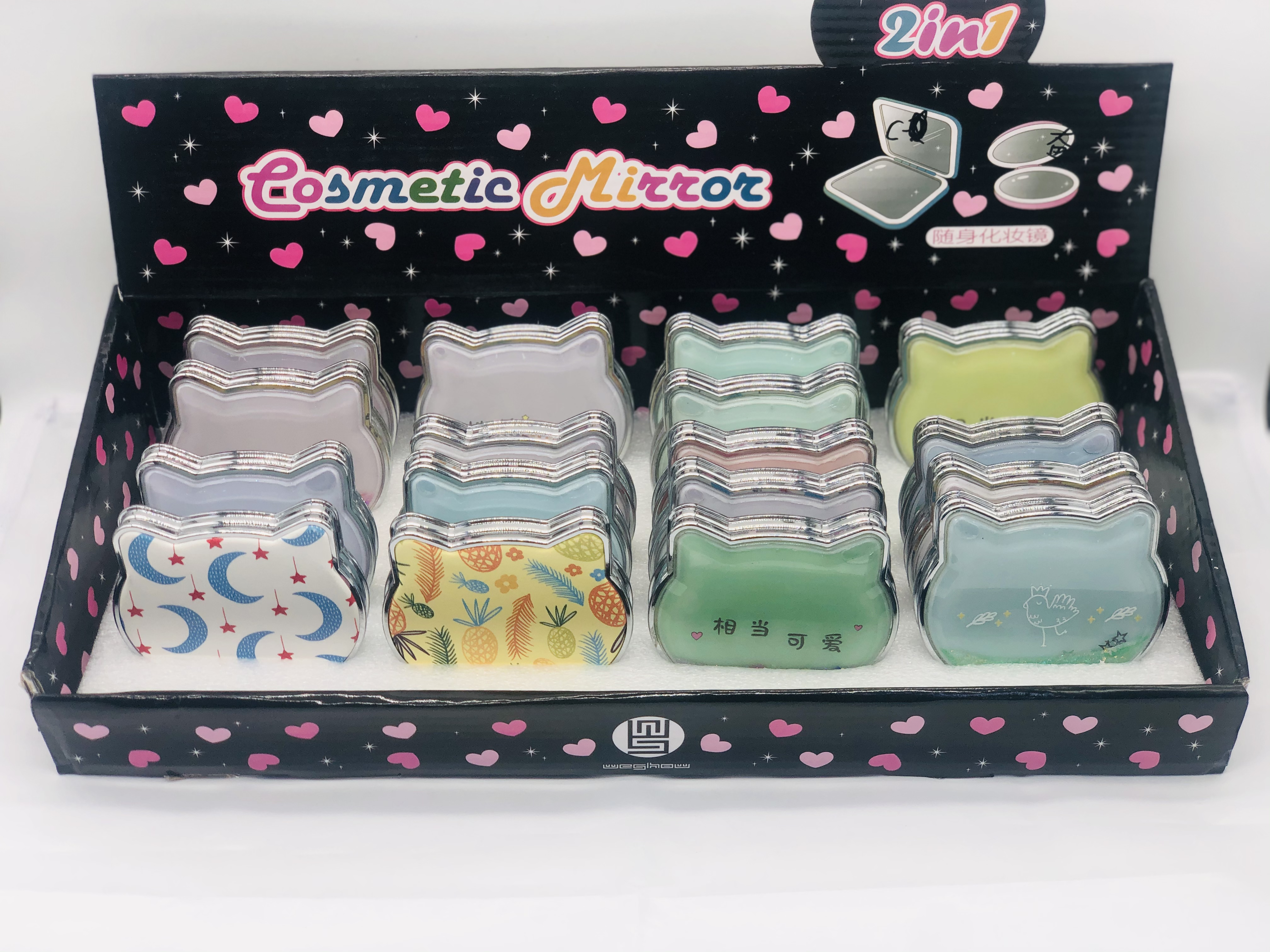 地摊经济 新款爆款网红猫耳流沙镜 便携折叠可爱化妆镜