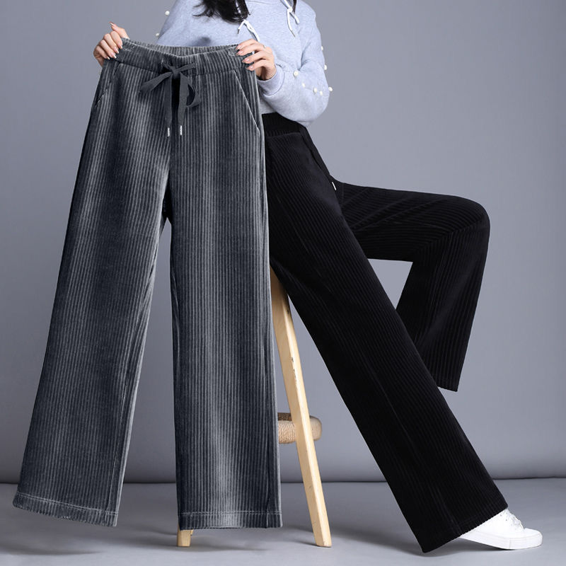 【工厂直销】灯芯绒阔腿裤女2020新款垂感宽松裤高腰直筒条绒裤子
