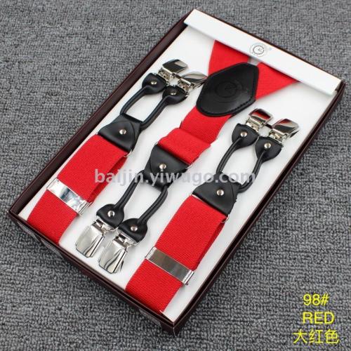 3.5cm Clockwise Brand Adult Men‘s Casual Business Six-Clip Suspenders Shirt with Strap