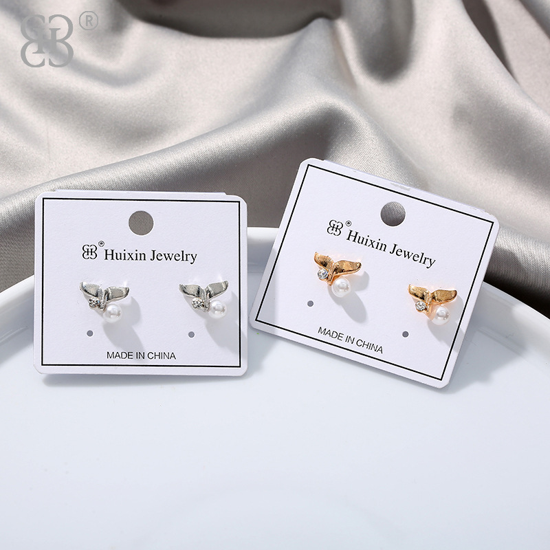 鲸鱼尾合金耳钉定制 个性珍珠镶钻耳钉首饰创意简约耳饰厂家直销