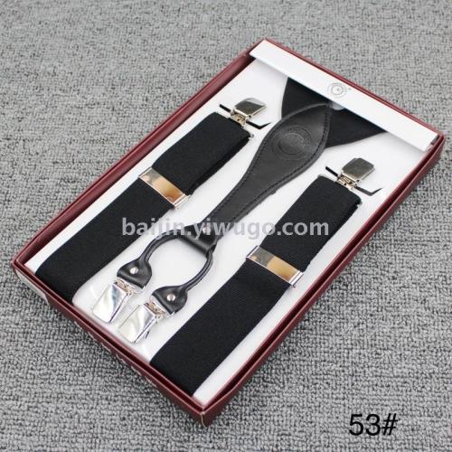 Clockwise Card 3.5cm Men‘s Four-Clip Y-Shaped Adult Suspenders Strap Wholesale Customized