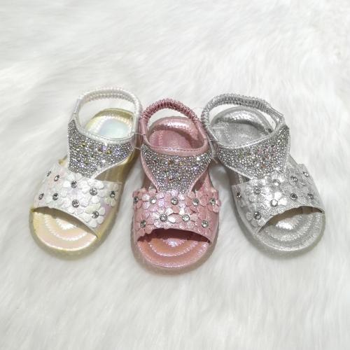 Children‘s Baby Girls‘ New Rhinestone with Light Super Flash Soft-Soled Non-Slip Breathable Velcro Sandals Baby Girl Sandals
