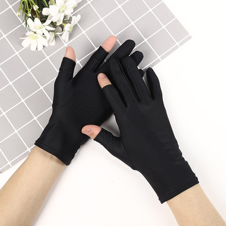 spandex half finger gloves women‘s thin spring and summer dance performance manicure sun protection gloves dew two fingers high elastic stick hand sweat proof