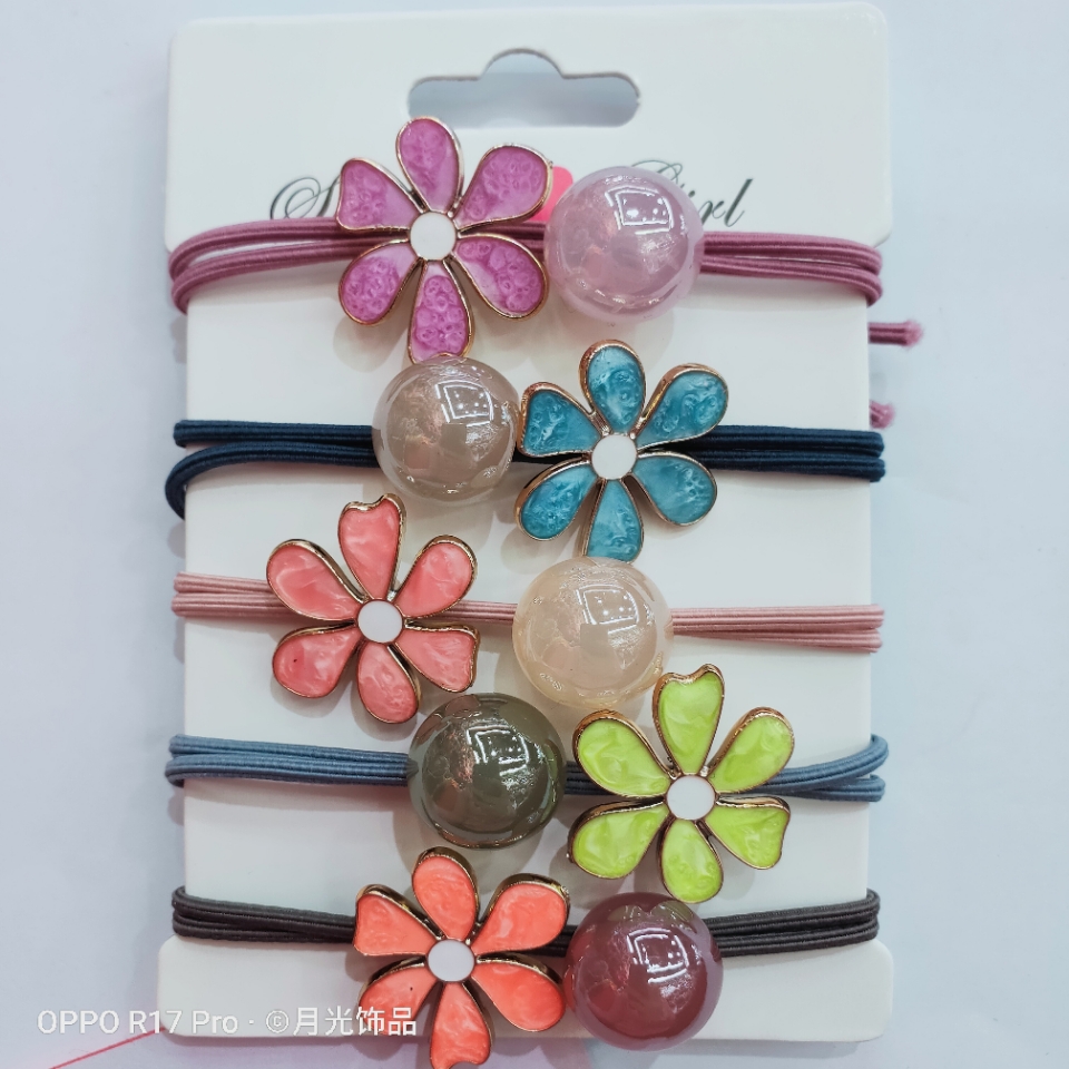 韩版流行时尚滴油小花加亮珠打结皮筋发圈发绳皮套