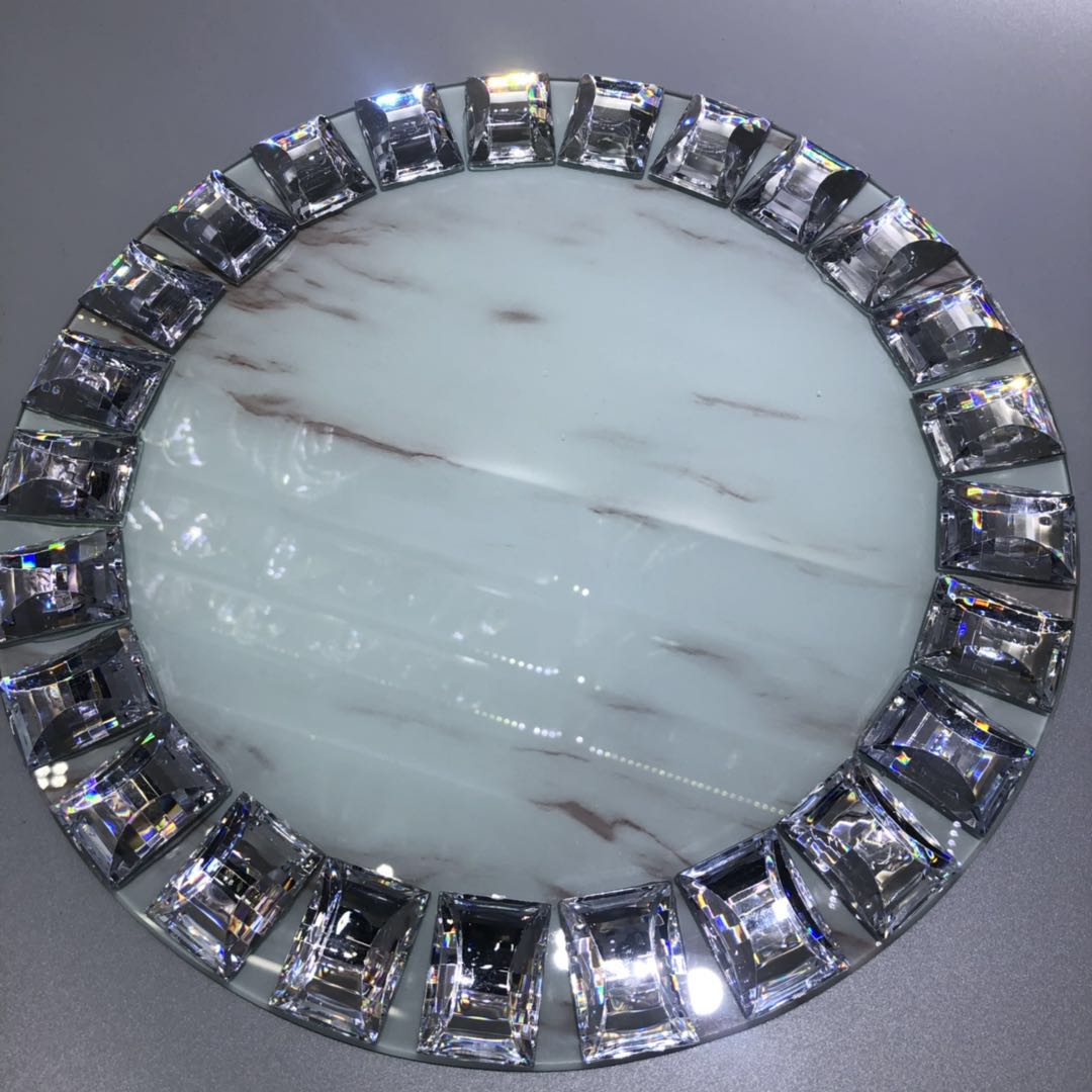 厂家热销批发秋叶纹电镀玻璃餐盘 水果盘 牛排垫盘