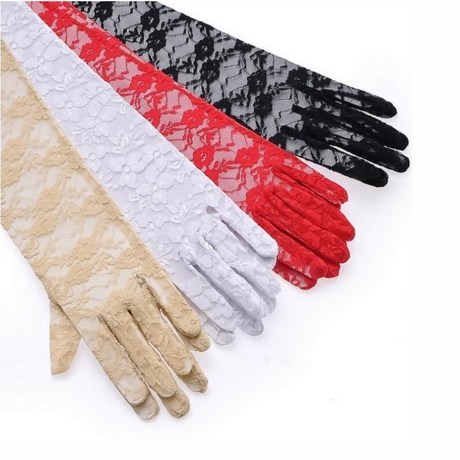 mid-length lace gloves wedding dress bride black dancing performance summer sun protection uv protection white driving thin