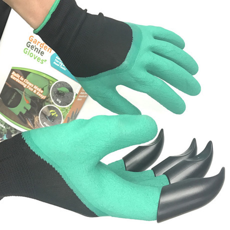 Four-Claw Planting and Digging Gloves Gardening Loose Soil Planting Flowers and Vegetables Garden Labor Protection Dipping Protective Insulation Gloves Wholesale