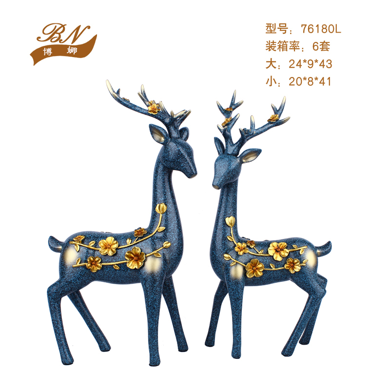 树脂工艺欧式美式情侣麋鹿摆件 客厅酒柜电视柜家居装饰礼品摆件