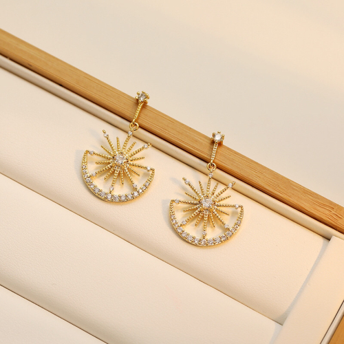 s925 silver needle french retro court elegant temperament earrings fashion diamond eight awn star online popular