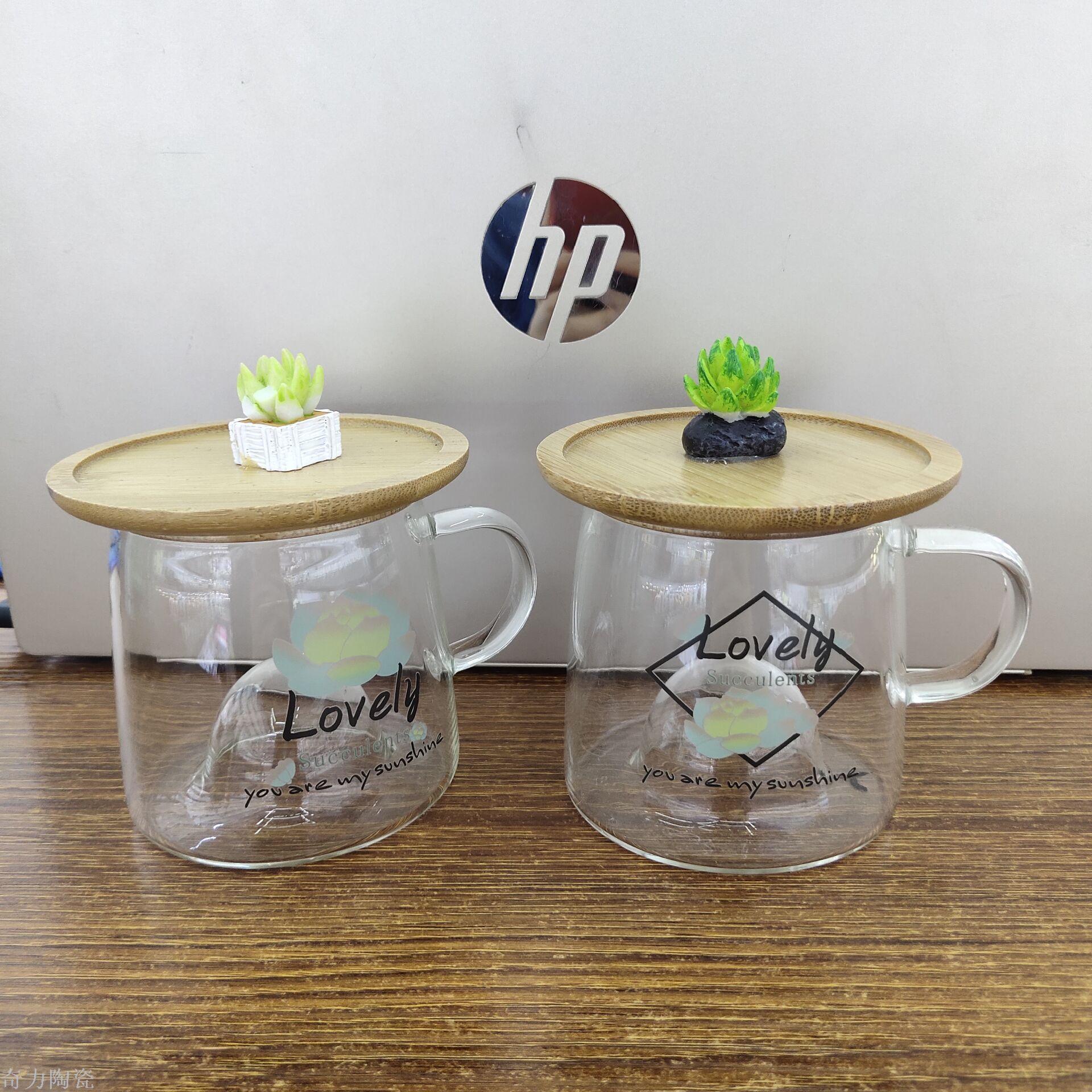 唯格创意多肉高硼硅玻璃竹盖仙人掌可爱办公室花茶杯牛奶燕麦杯