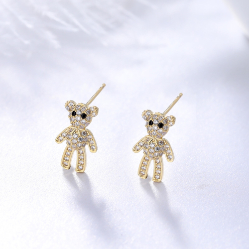 korean style dongdaemun new gold plating bear stud earrings fashion creative sterling silver needle animal stud earrings for women small ornaments
