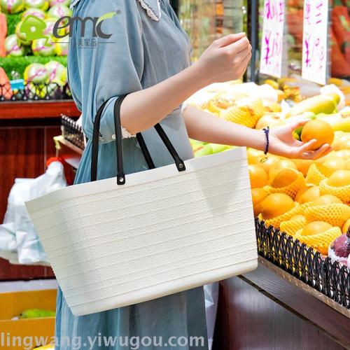 Yimei New Handbag Laundry Basket Laundry Basket Women‘s Linen Pattern shopping Basket Storage Basket Plastic Shopping Basket
